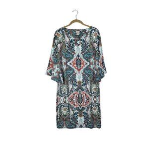 Chicos 0 Keyhole Neck Shift Dress Paisley Bell Sleeve Pullover Travel Size 4/6